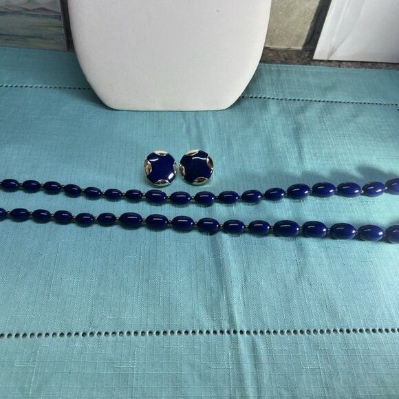 Vintage 1930s,Woman,Necklace+Polka Dot Earrings Style Blue Glass Bead.! - Picture 6 of 11